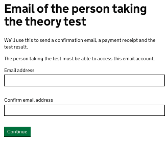 enter email to book a driving theory test